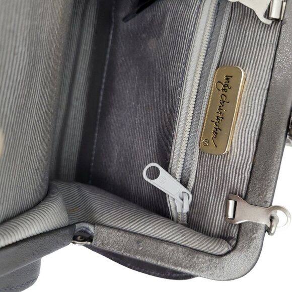 Vtg 90's Inge Christopher Evening Bag Gunmetal Gray Leather Crossbody Baguette - Picture 11 of 11